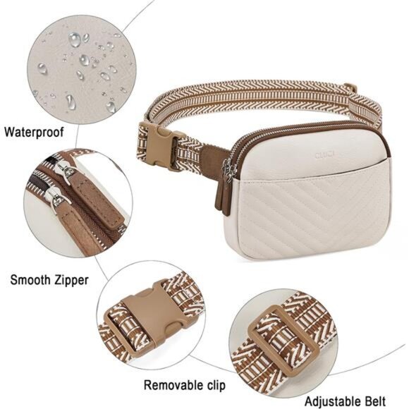 Mini Crossbody Waist Bag Adjustable Strap, Beige 02 - Picture 4 of 6